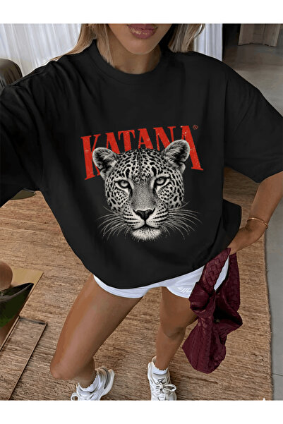 KATANA Unisex Leopar Baskılı Premium Penye Oversize T-shirt
