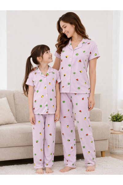 zahider Σετ καλοκαιρινής πιτζάμας για μαμά και κόρη από βαμβακερό μαλακό λύκρ...