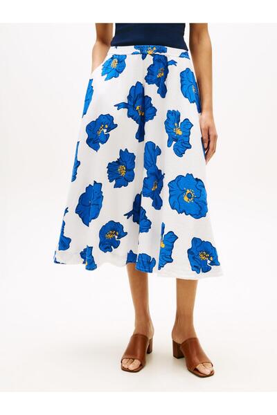 Tommy Hilfiger VIS/LINEN VOLUME MIDI SKIRT