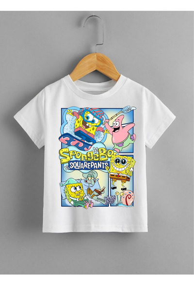 Tubinyoo Sünger Bob (Sponge Bob) Baskılı Siyah Çocuk Tişört