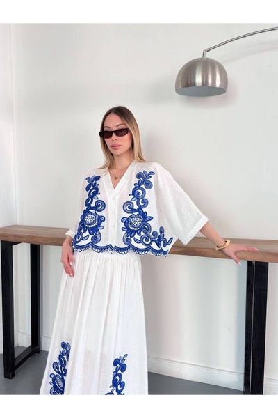 Ekim Store Σετ Φούστα Πουκάμισο Κεντητό