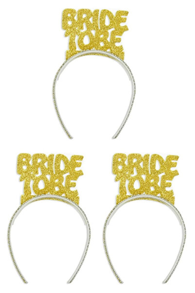 Parti dolabı 3lü Bride To Be Temalı Simli Eva Taç Gold Renk Altın Sarısı Bekarlığa Veda Partisi Konsepti Tacı