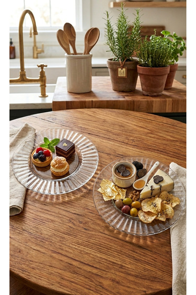 AR HOME 2 Pieces Crystal Glass Serving Plate Set