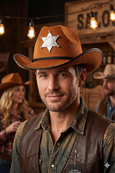 DODOMAR Καπέλο Σερίφη Καφέ Μεγάλο Πολυτελές ΚΕΝΤΗΜΕΝΟ ΚΟΡΔΟΝΙ ΠΕΡΙΜΕΤΡΟΣ 60 εκ.