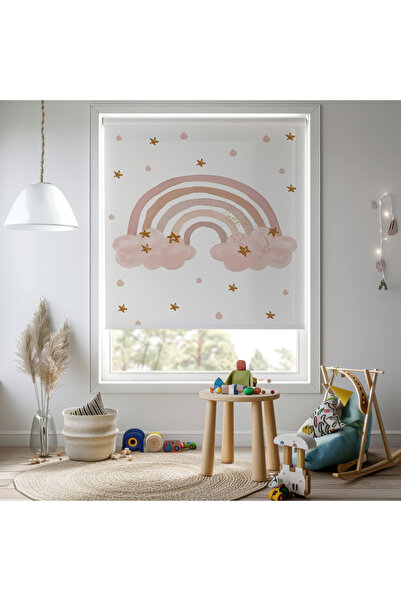 Home Kız Odası - Pastel Gökkuşağı Kız Çocuk Odası Stor Perde