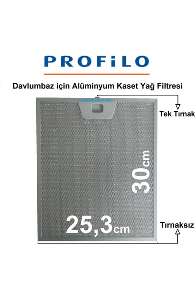 Profilo Aspiratör Filtre 1 Adet Davlumbaz Yağ Filtresi 253x300 Alüminyum Süzg...