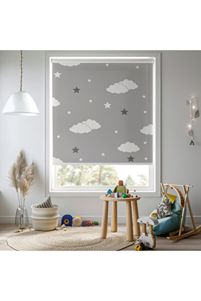Home Kız ve Erkek Odası - Bulut ve Yıldız Desenli Çocuk Odası Stor Perde