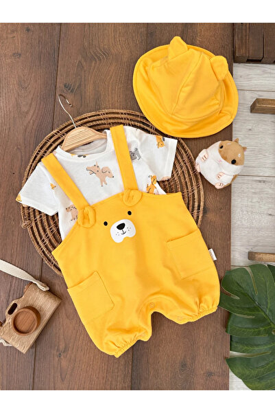 Babexi Sevimli Köpek Baskılı Safari Şapkalı Alttan Çıtçıtlı Badili Salopet Ya...