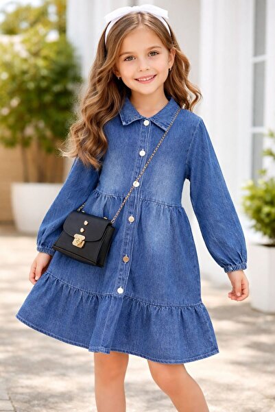 Kids KIZ ÇOCUK ÇANTALI KOT ELBİSE 2-9 YAŞ-4 YAŞ
