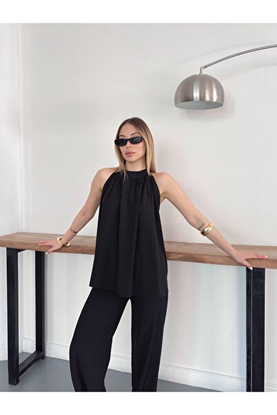 Ekim Store Σετ Μπλούζας και Παντελονιού με Λεπτομέρεια Δέσιμου στον Λαιμό