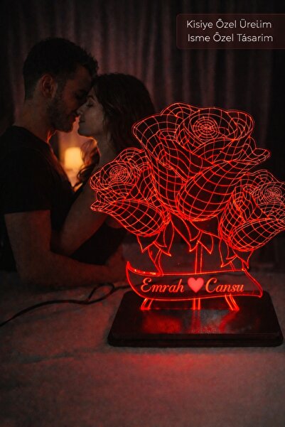 Exendekor Kişiye Özel 3D LED Gül Lamba – İsim Yazılı Romantik Gece Lambası | ...