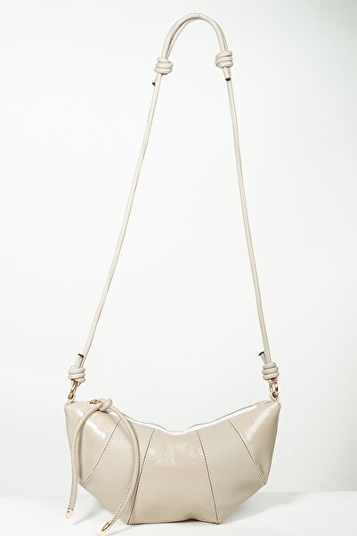 BAHELS Γυναικεία τσάντα ώμου από λουστρίνι σε μπεζ χρώμα κρουασάν