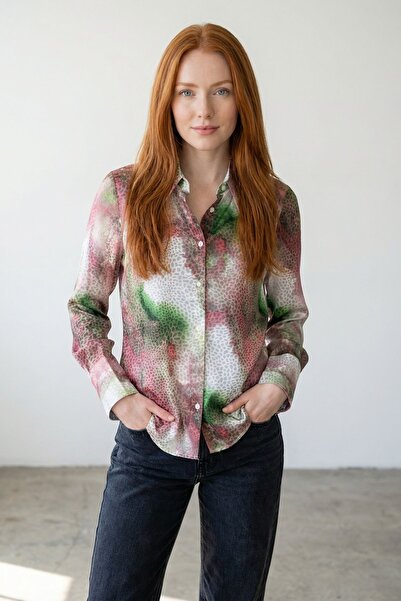 Hiccup MY FASHION Αφηρημένο εμπριμέ πουκάμισο με κουμπιά και μακριά μανίκια