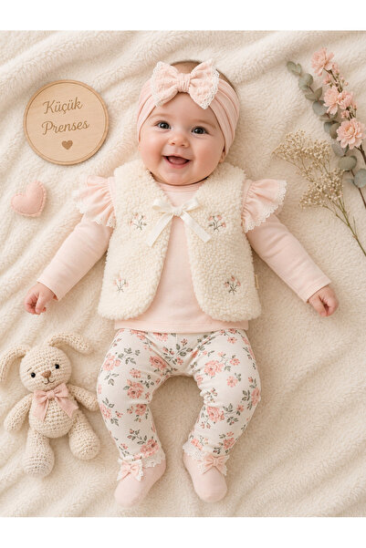 bebekyol Peluş Yelekli Kız Bebek Takım