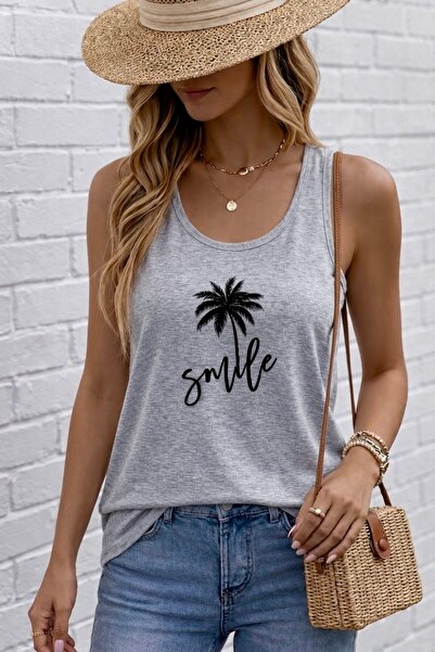 FUFLUNS Smile Palm Printed Women's Round Neck T-Shirt