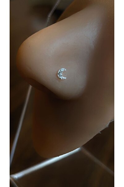 axexuar 925 Ayar Gümüş Hızma Delikli Burunlara Ay Hilal Motifli Hızma Piercing