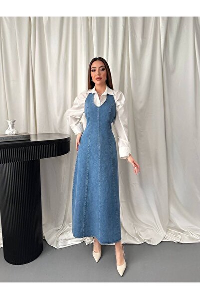 Ekim Store Blue Halter Neck Denim Dress