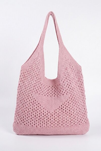 BAHELS Γυναικεία τσάντα ροζ πλεκτού μοντέλου από δίχτυ, τσάντα για ψώνια, τσά...