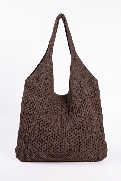 BAHELS Γυναικεία πλεκτή τσάντα από διχτυωτό υλικό σε καφέ χρώμα, τσάντα παραλ...