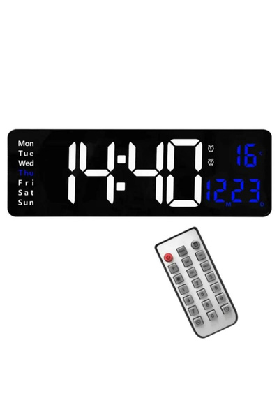 Omniax Remote Controlled Wall Mounted Led Illuminated Digital Clock with Date...