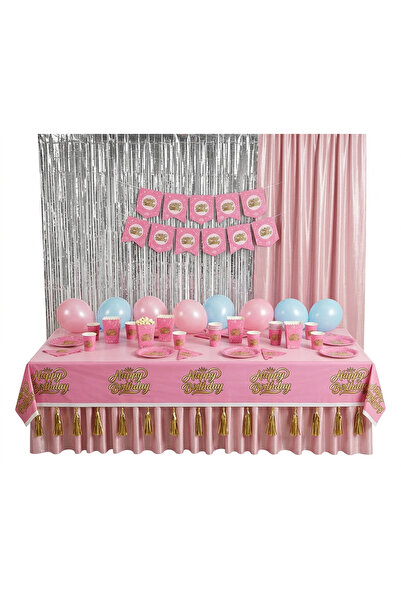 Dizayn Parti Evi DZYN Pembe Happy Birthday Parti Seti 45 Parça – 8 x Tabak, B...
