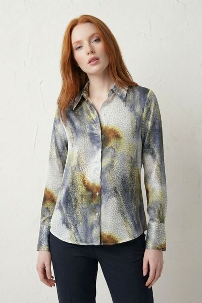 Hiccup MY FASHION Αφηρημένο εμπριμέ πουκάμισο με κουμπιά και μακριά μανίκια