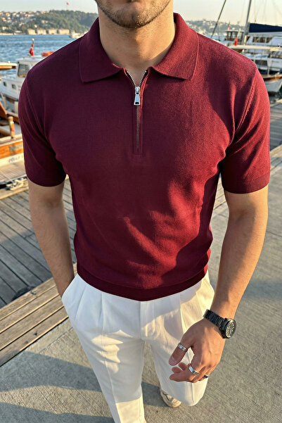 Livio Ferri Allen Premium Zippered Polo Collar Men's Knitwear T-Shirt