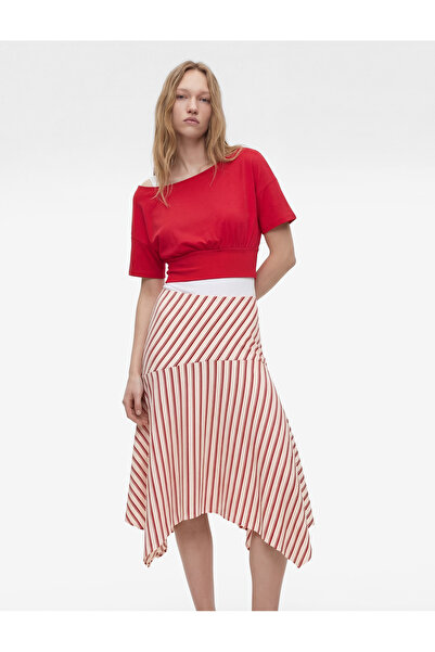 Koton Φούστα μίντι με ρίγες στη χαμηλή μέση, ασύμμετρη κοπή και άνετη εφαρμογή
