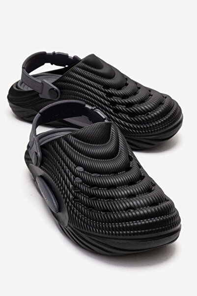 CCWAY AYAKKABI Γυναικείες παντόφλες Sabo με ψάθινο σχέδιο ΜΑΥΡΟ ΚΑΠΝΙΣΜΕΝΟ