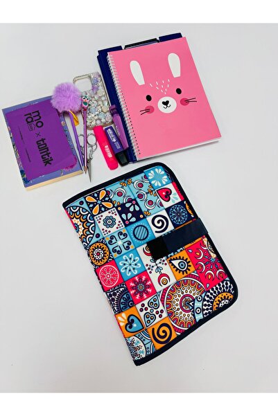 MORA BAG Tablet/ Kitap/Laptop Çantası 14 İnç - Renkli Mandala Desen/ Lacivert
