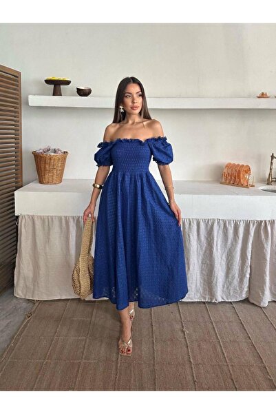 Ekim Store Μακρύ φόρεμα με δαντέλα και βολάν στους ώμους