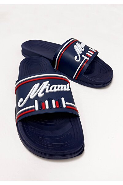 CCWAY AYAKKABI Ανδρικές παντόφλες με μονό σχέδιο ΜΙΑΜΙ ΜΑΥΡΟ ΛΕΥΚΟ ΚΟΚΚΙΝΟ