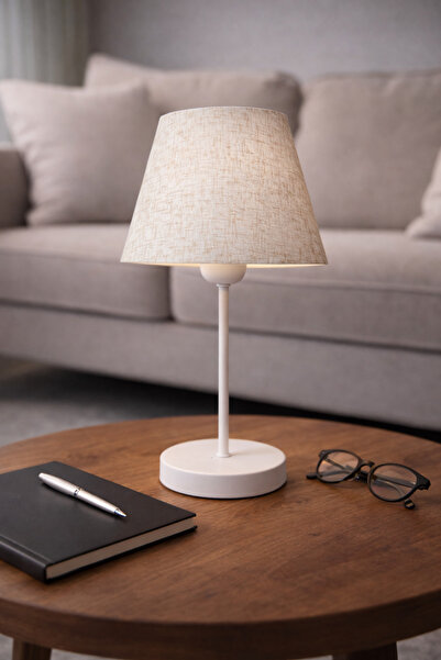 EvLight White Metal Leg Linen Fabric Lampshade