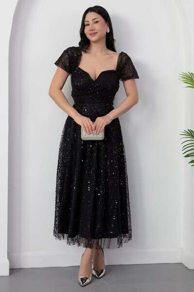 PULLIMM Φόρεμα μίντι με λαιμόκοψη και χάντρες Strpalez ECR5826