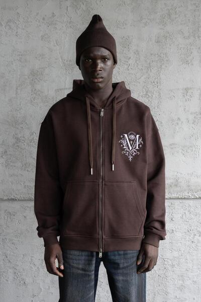 Machinist Hanorac supradimensionat cu fermoar pentru bărbați, cu broderie – M...