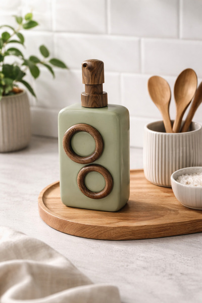 Dia Κεραμικός διανομέας υγρού σαπουνιού με ξύλινη λεπτομέρεια - Μινιμαλιστικό...