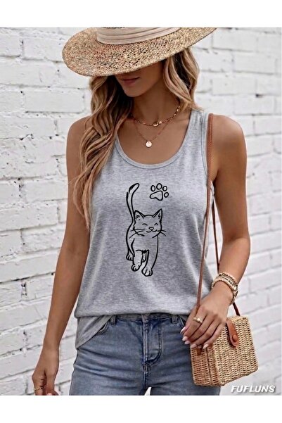 FUFLUNS Γυναικείο μπλουζάκι με στάμπα πατούσας γάτας