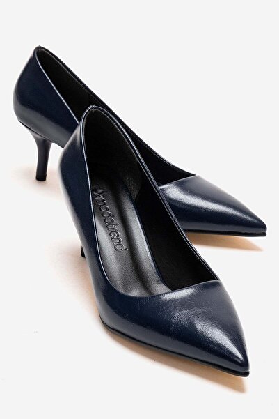 CCWAY AYAKKABI Γυναικεία παπούτσια με τακούνι ΣΚΟΥΡΟ ΜΠΛΕ ΖΑΡΩΤΟ