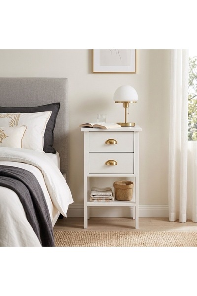 Home MANDOSİ Çift Çekmeceli Beyaz Komodin Gold Plus Kulp