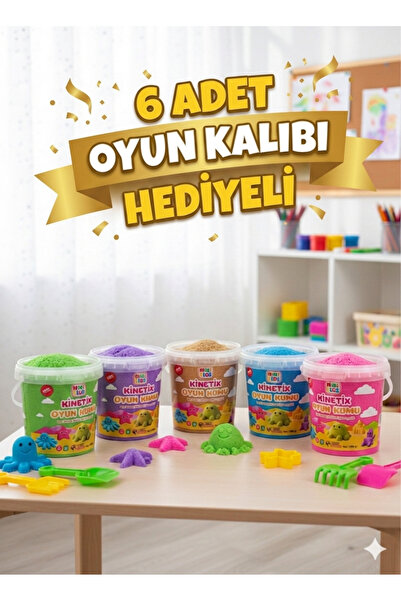 MİNİBLOX Doğal Kinetik Oyun Kumu 5 renk 2,5kg (6 Adet Oyun Kalıbı Hediyeli)