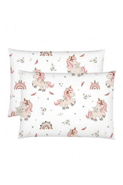 pistore %100 Pamuk Ranforce Bebek Yastık Kılıfı Pembe Unicorn Desenli - 2 Ade...