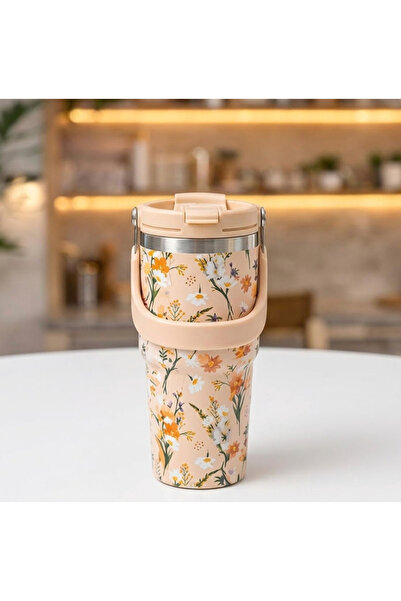 Mihristore Çelik Termos Taşıma Kulplu Paslanmaz Çelik Termos 900 ML Mug Vakum...