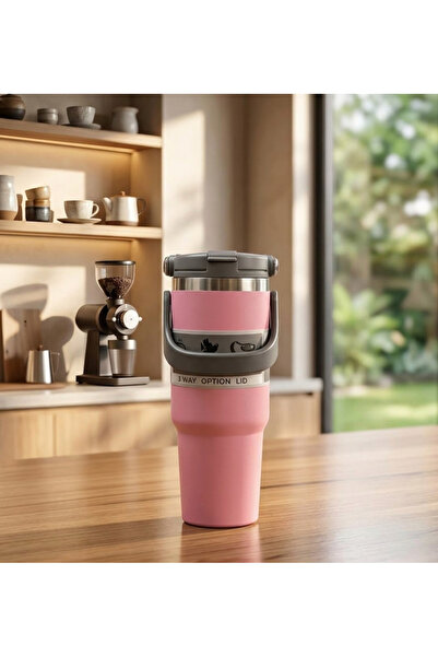 Mihristore Çelik Termos Taşıma Kulplu Paslanmaz Çelik Termos Mug 700 ML Vakum...