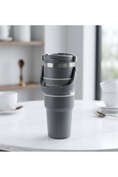 Mihristore Çelik Termos Taşıma Kulplu Paslanmaz Çelik Termos Mug 700 ML Vakum...