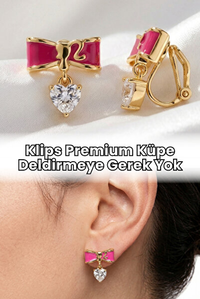 Elifsu Jewelry أقراط كليب بريميوم بتصميم فيونكة باربي مرصعة بالزركون لا تحتاج...