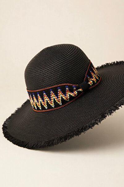 Mollycrush Γυναικείο μαύρο έθνικ κεντημένο καλοκαιρινό ψάθινο καπέλο παραλίας...