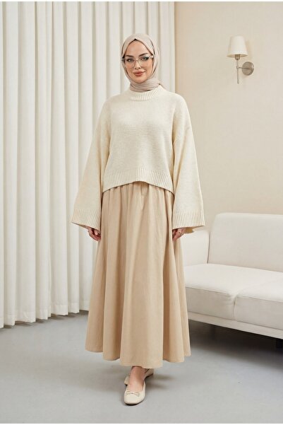 Modamorfo Half-Throated Batwing Sleeve Sweater -Cream