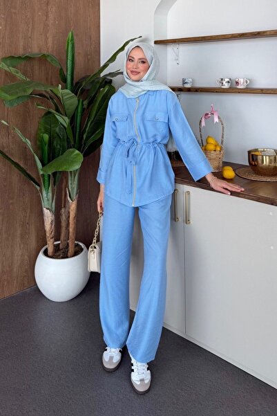 Şulemoda Giyim Σετ λινό με φερμουάρ Sual μπλε