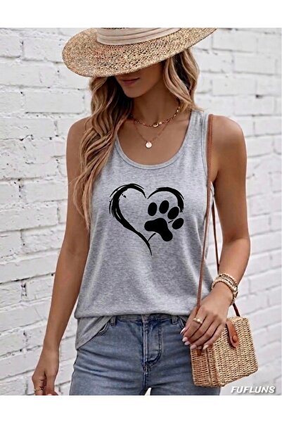 FUFLUNS Γυναικείο εσώρουχο με στρογγυλή λαιμόκοψη και στάμπα καρδιάς-πατούσας