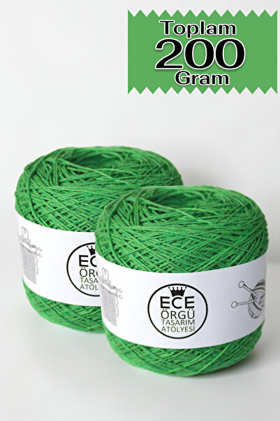 Ece Örgü Tasarım Atölyesi Botanik yeşil, %100 koton,bükümlü örgü ipi (200 gr.)